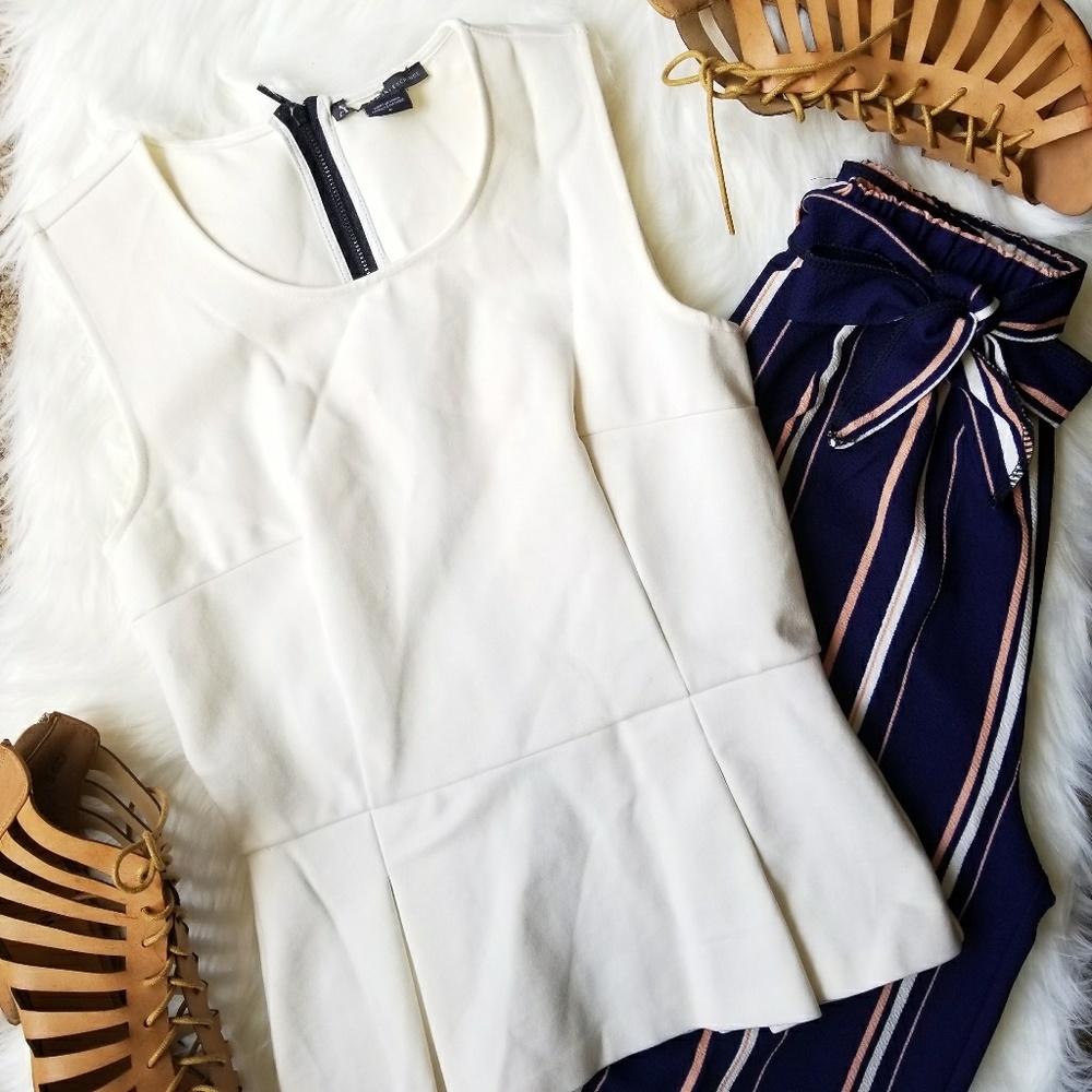 ARMANI EXCHANGE sleeveless off white peplum top